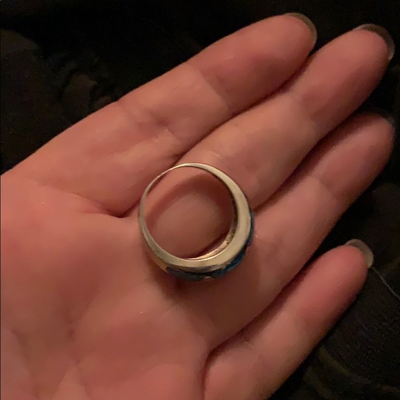 Sterling silver and lab created opal and cz ring - Picture 2 of 5